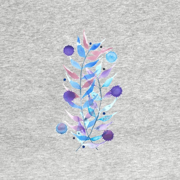 Minimal floral watercolor with blue and purple tones by cesartorresart